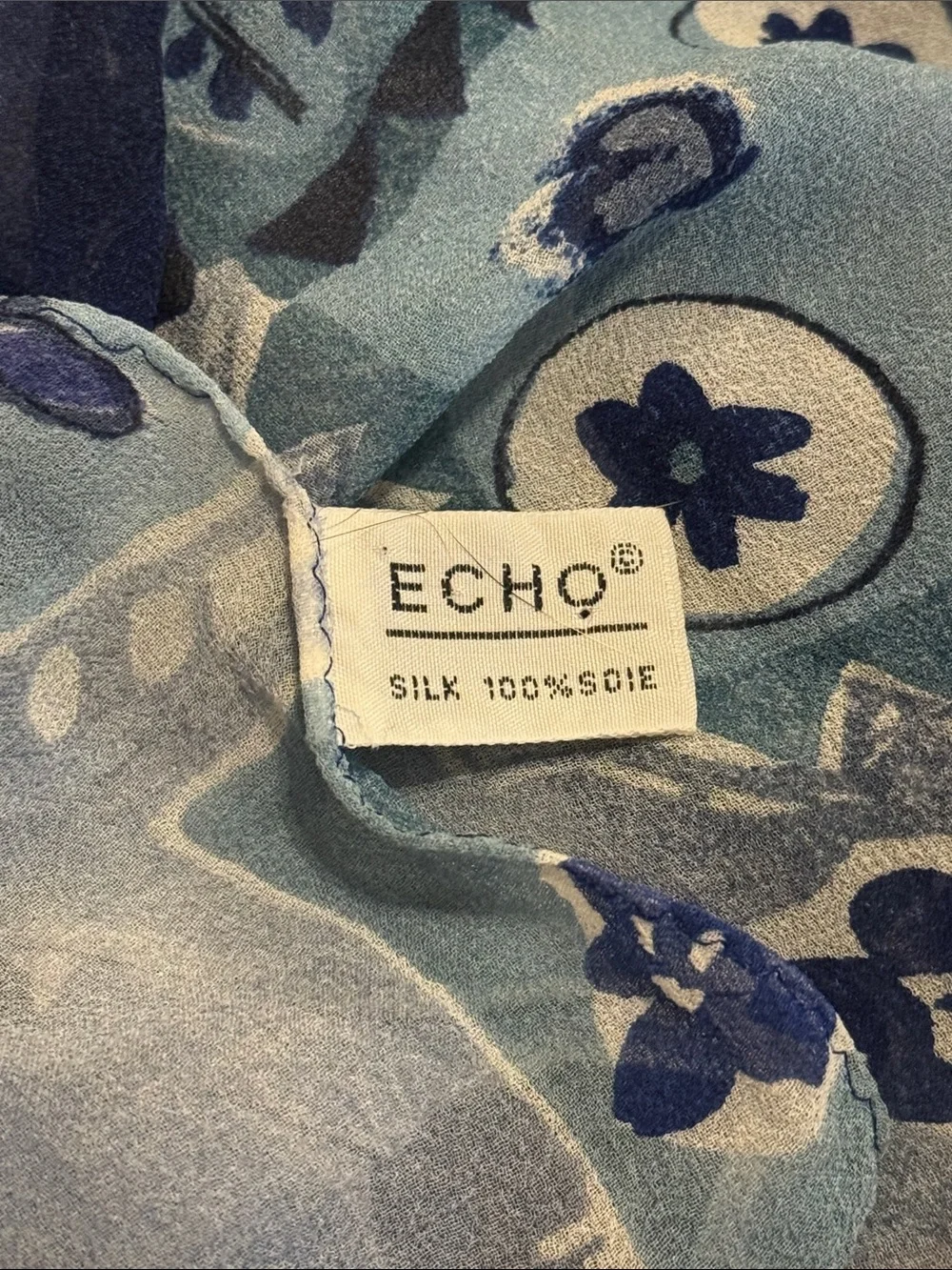 Echo Blue 100% Silk Patchwork Floral Scarf 16